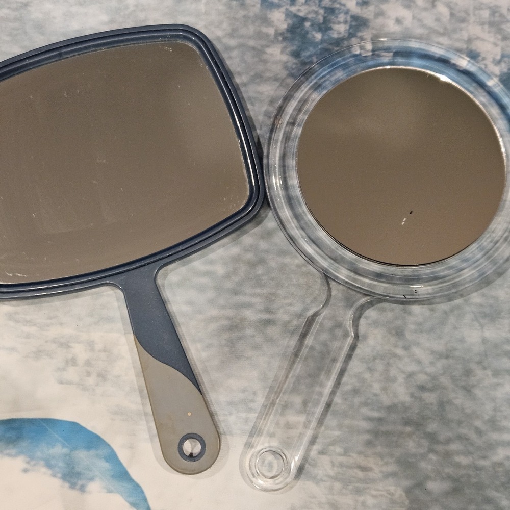 Vintage Handheld Mirror Set 2 Plastic Vanity Makeup Mirror Magnifying Travel